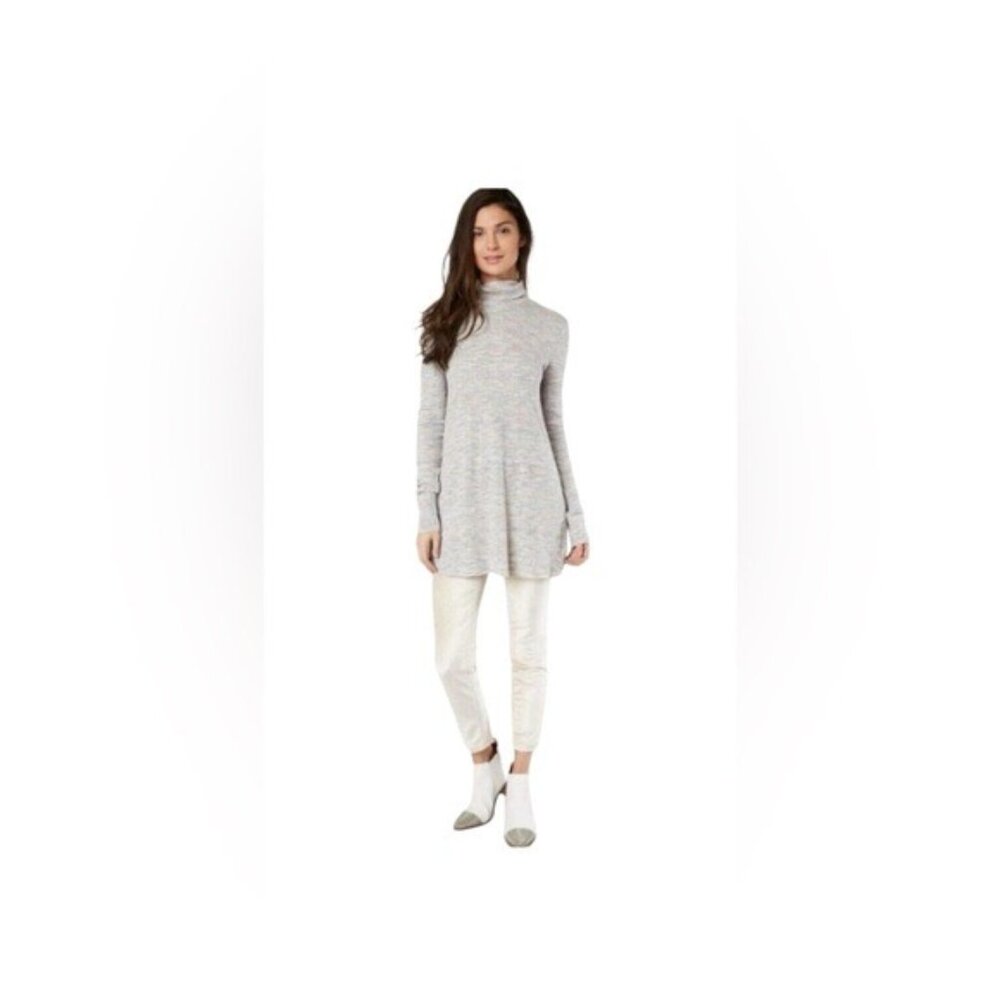 We The Free Womens Turtleneck Tunic Light Gray S Polyester Blend Split Back Pre-
